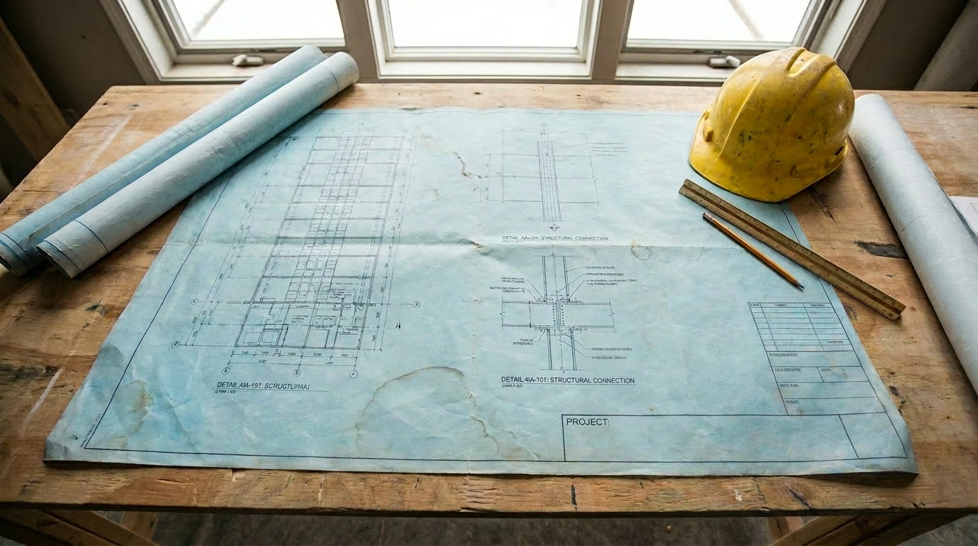 Deschy Constructions project managers reviewing plans on site